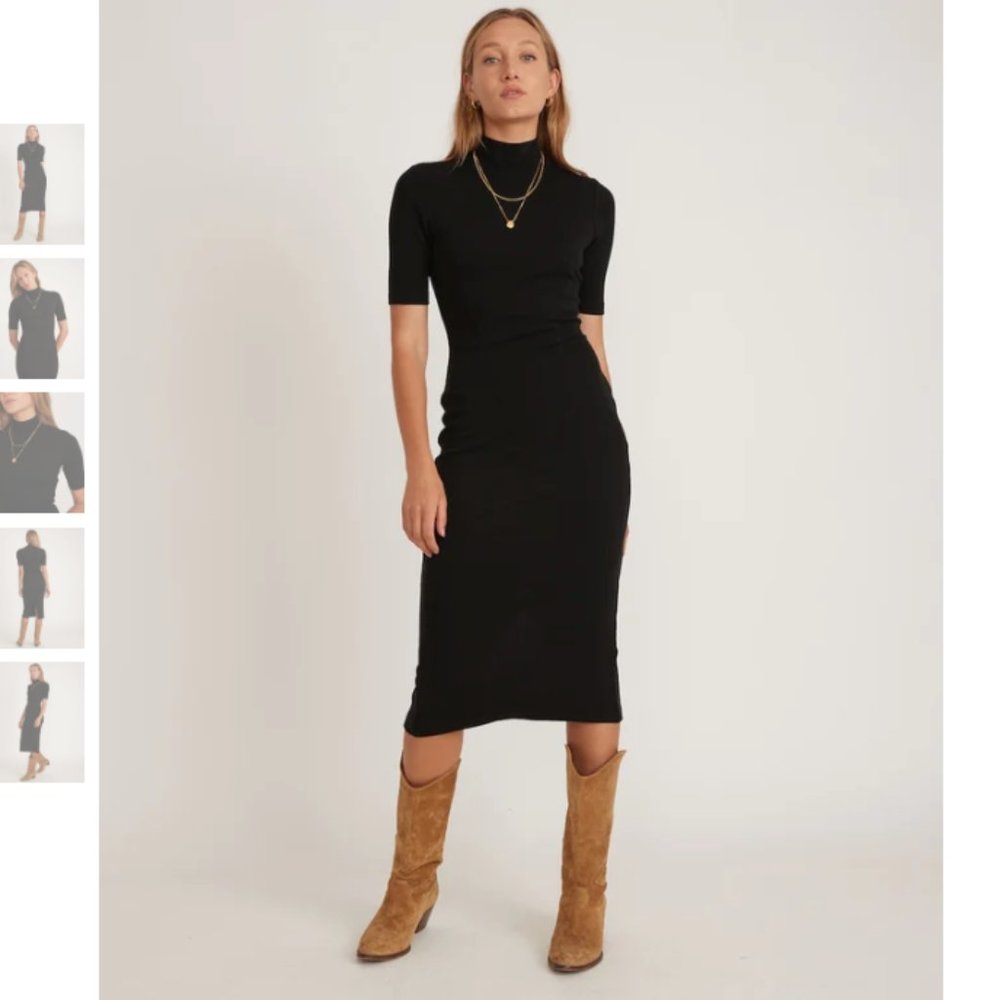Lexi Rib Mock Neck Short Sleeve Midi Dress in Black | Size Small | NWOT